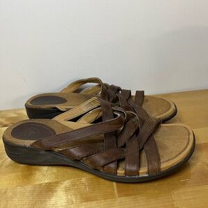 Ariat Sandals Women's 9 B Slip On Strappy Slide Brown Leather Open Toe Flaws